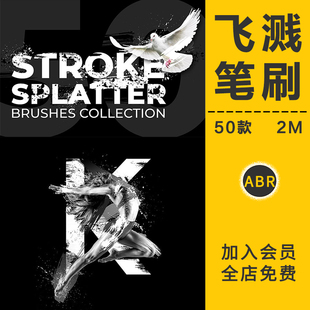 水墨喷溅笔刷飞溅中国风墨迹墨点喷涂流淌笔触背景海报装饰PS素材