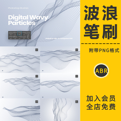潮流抽象未来科技感波浪粒子线条网格笔刷几何背景纹理PS设计素材