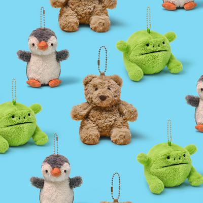 趣味花生企鹅小熊青蛙爆米花咖啡杯牛角包毛绒小公仔挂件钥匙扣