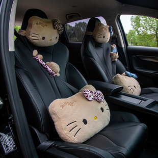 可爱卡通hellokitty 黑皮KT猫汽车沙发头枕毛绒家居抱枕靠垫腰枕