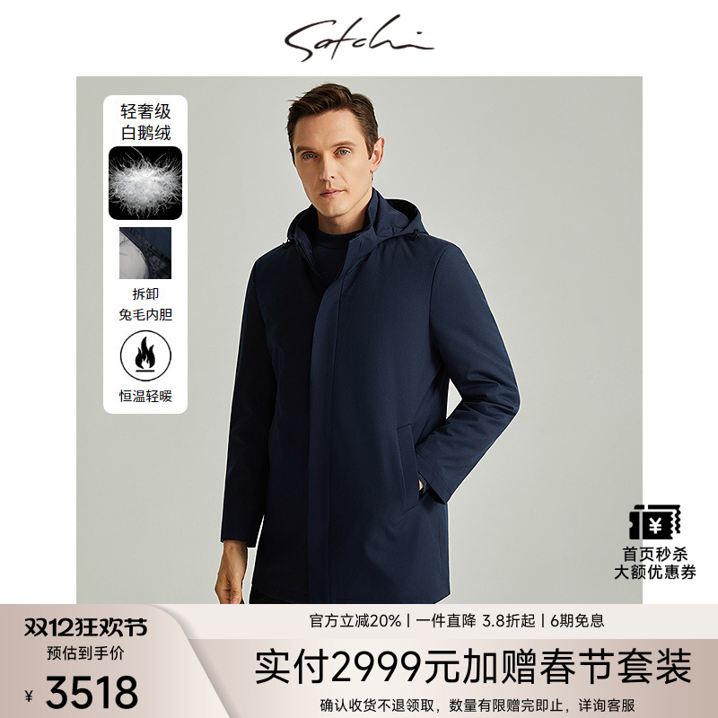 Satchi/沙驰鹅绒填充兔毛派克服