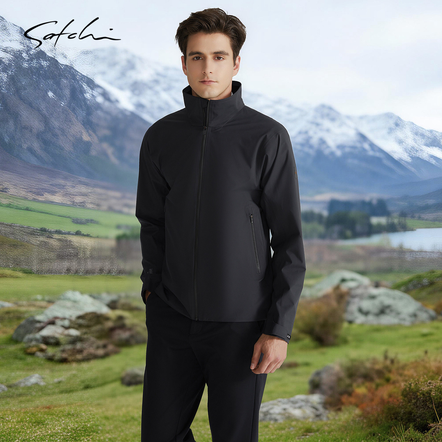 [EVENT面料]SATCHI沙驰男装男士冲锋款夹克春季户外运动立领外套