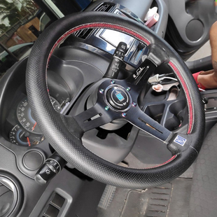 改装赛车方向盘14寸反绒皮竞技方向盘适用北斗星捷达普桑标志206