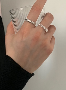XYDZ S925小众冷淡风不规则锡纸凹凸纹理高级戒指简约个性ins女