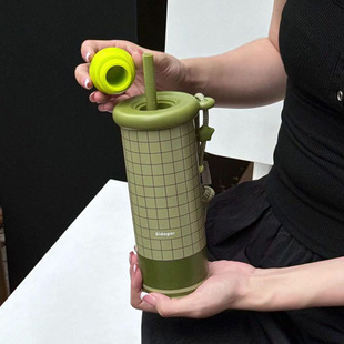 世大家吸管保温杯女生高颜值陶瓷内胆杯子学生新款便携水杯咖啡杯