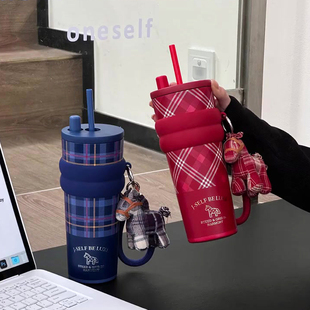 世大家马年新年礼物新款保温杯女生高颜值吸管水杯陶瓷内胆杯子