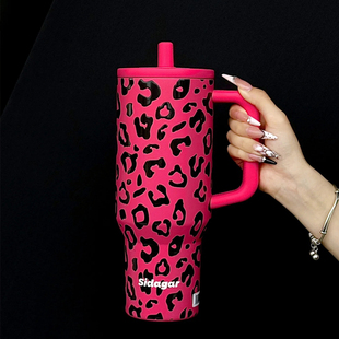 世大家保温杯女生大容量高颜值吸管水杯新款办公室巨无霸豹纹杯子