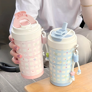 STELLATA咖啡保温杯女生高颜值吸管水杯学生新款便携杯子陶瓷涂层