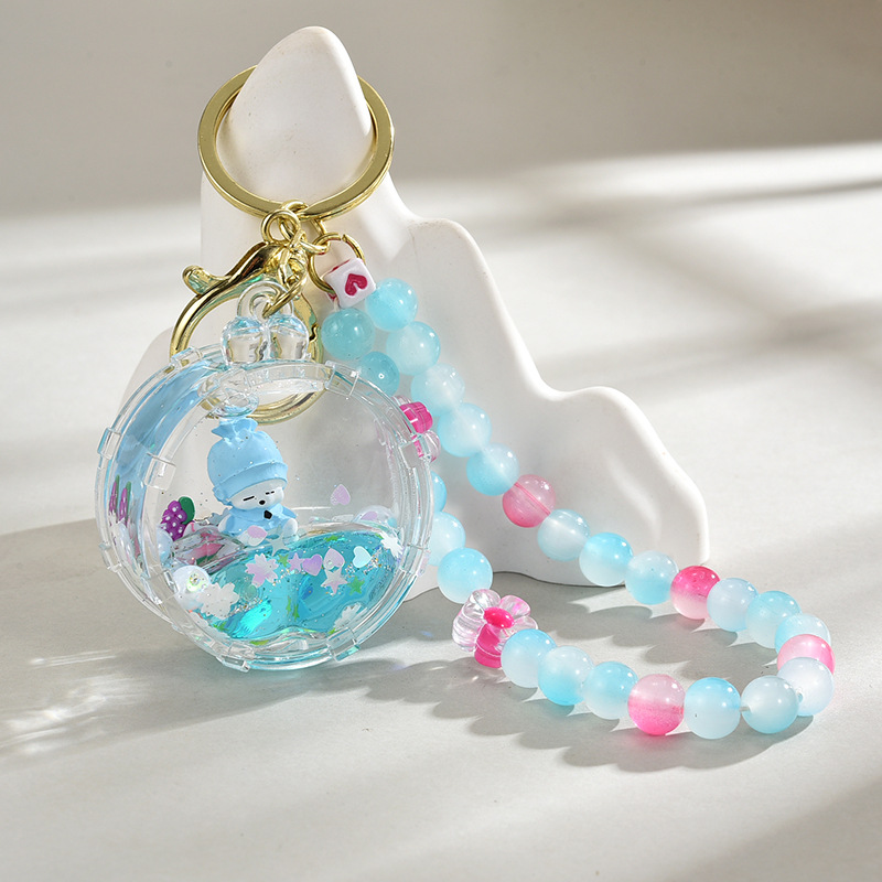 网红流沙瓶可爱小兔子挂件入油钥匙扣创意手工串珠手机链包包挂件