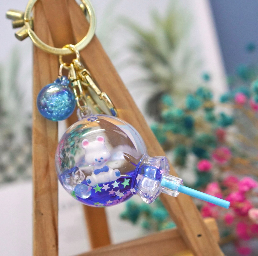 透明水晶可爱糖果小熊钥匙扣棒棒糖创意少女心七夕节礼物包包挂饰