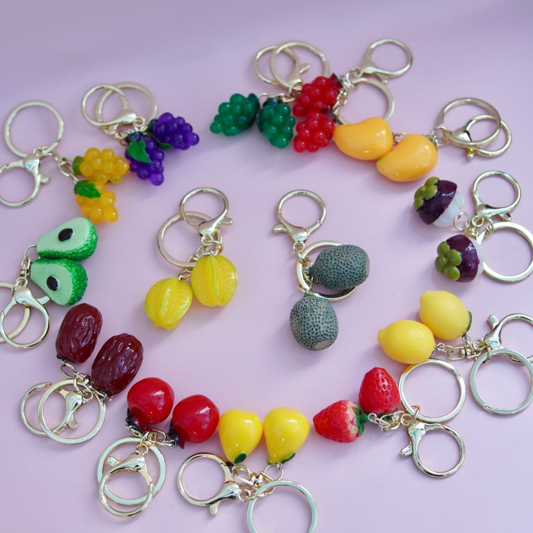 卡通树脂水果钥匙扣仿真水果节日小礼品杨桃西红柿哈密瓜芒果挂件
