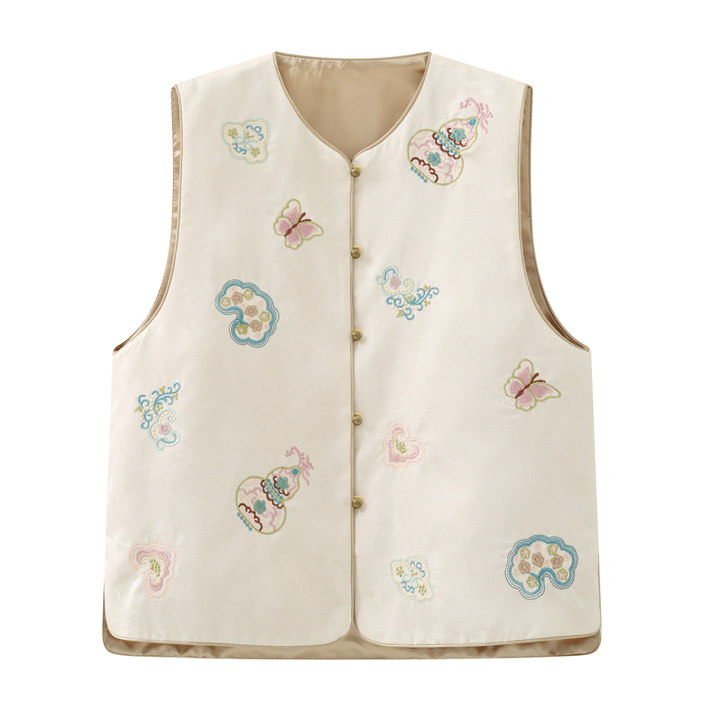 艾格新中式织锦缎刺绣马甲女