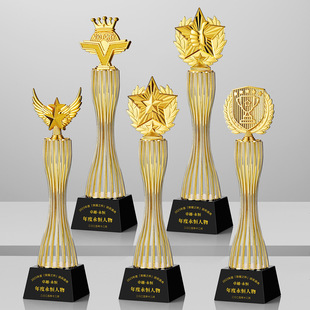 金属奖杯定制镂空线条高级柱五角星公司先进新锐个人荣誉颁奖2025