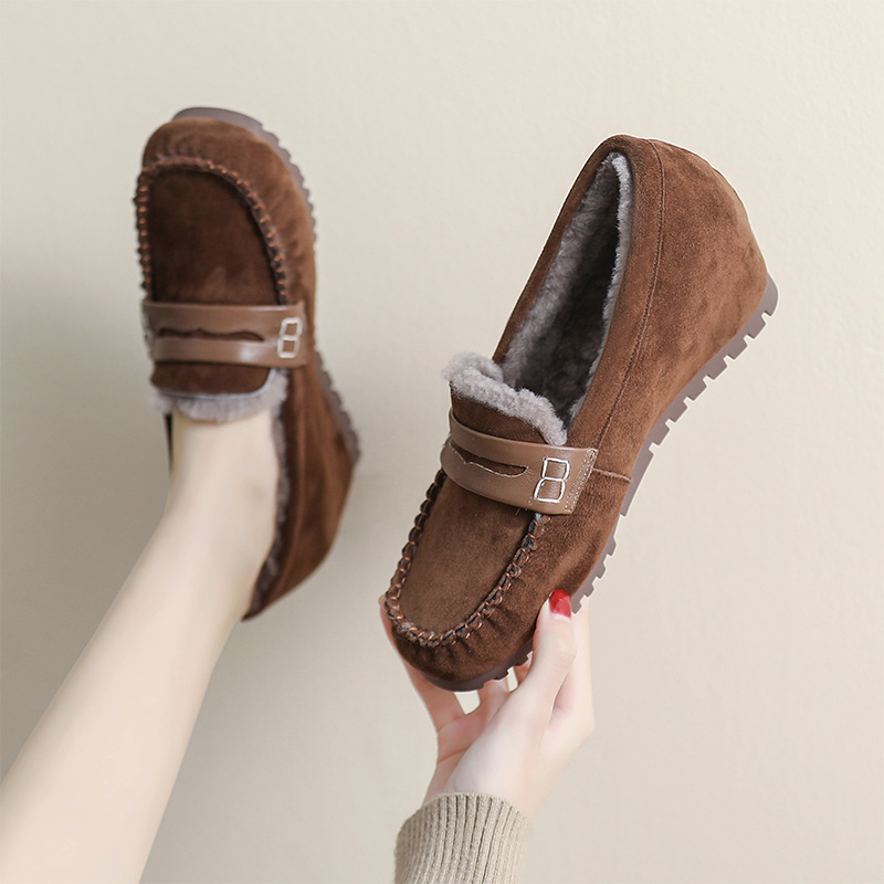 真皮内增高豆豆鞋加绒单鞋外穿