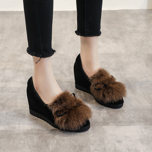 厚底毛毛鞋女外穿真皮内增高女鞋