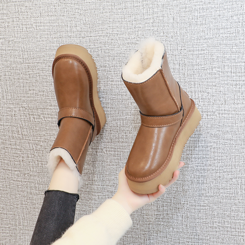 羊皮毛一体中筒厚底雪地靴女冬