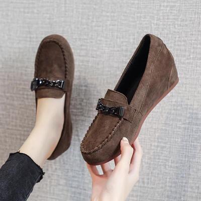 坡跟单鞋女真皮休闲内增高豆豆鞋