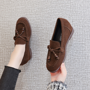 休闲百搭软底舒适豆豆鞋 英伦复古乐福鞋 女一脚蹬真皮内增高女鞋