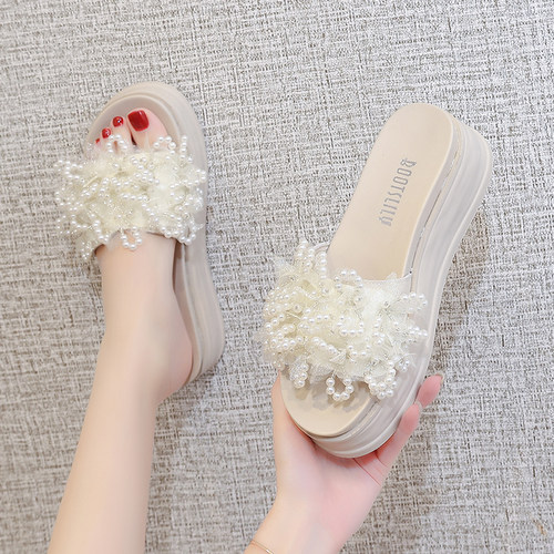 厚底拖鞋女外穿2026夏季新款时尚百搭配裙子蝴蝶结真皮一字凉拖