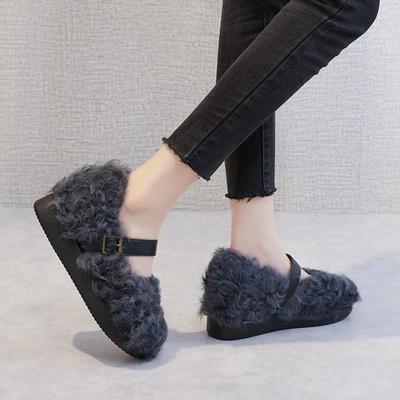 外穿秋冬玛丽珍单鞋加绒毛毛鞋