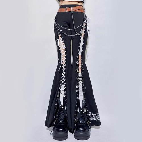 原创绑带镂空时髦长裤修身款美式