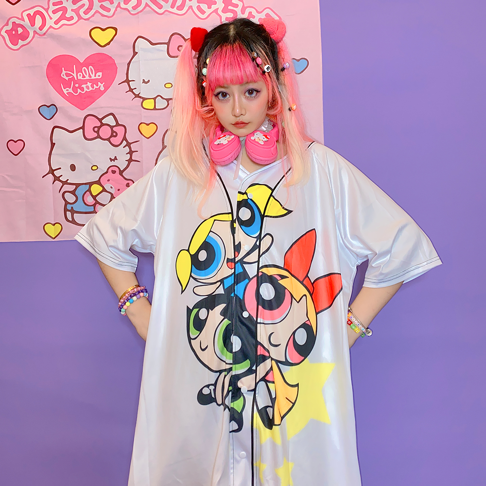 Package mail rice grain home Japanese Harajuku two-dimensional cartoon printed loose cardigan baseball suit Street sweet beauty coat