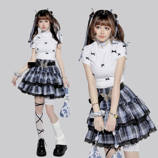 饭粒家 蝴蝶少女甜辣正肩短袖t恤女早春显瘦短款小上衣收腰白色