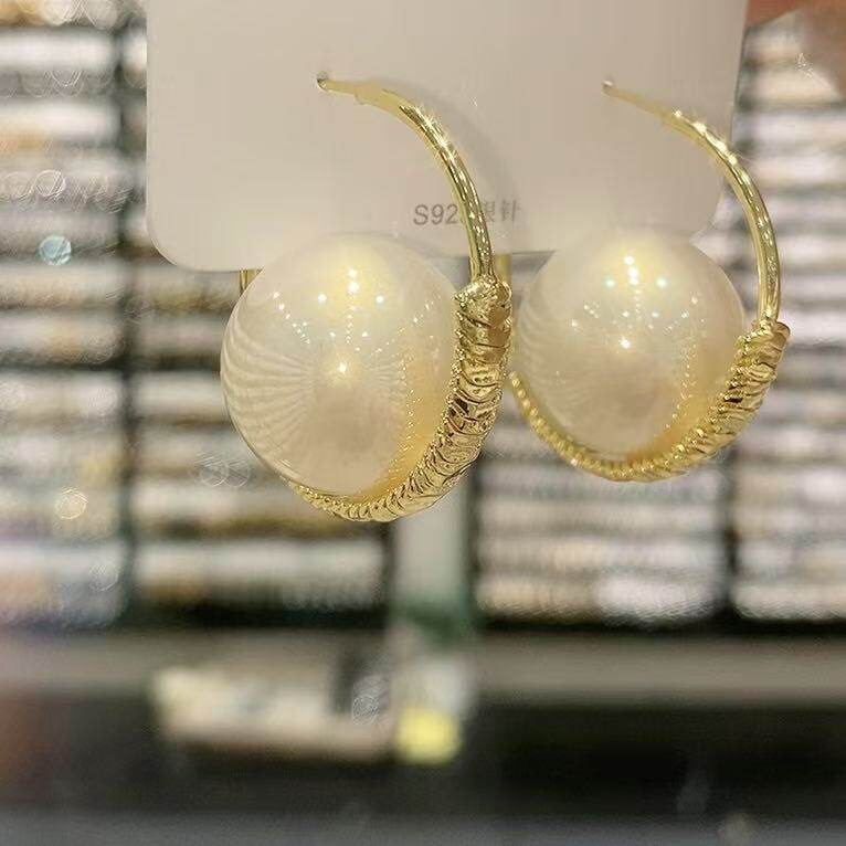 欧美风时尚款大珠珠耳扣耳圈925银针