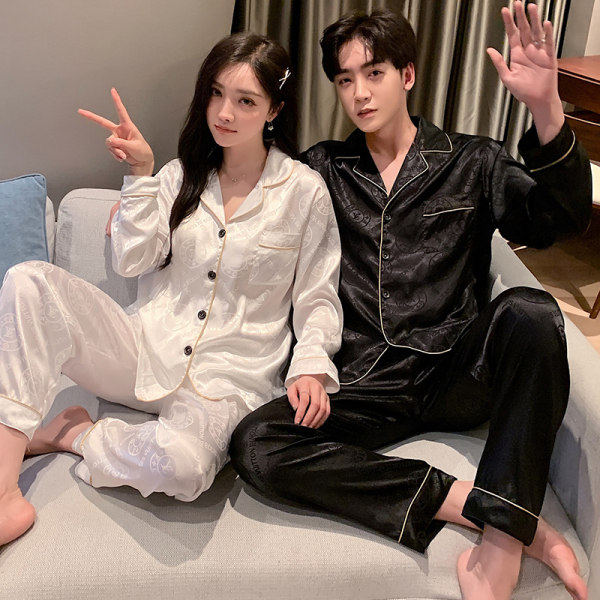 AI Shang's real photo 2021 spring new pajamas lovers silk large letter home suit