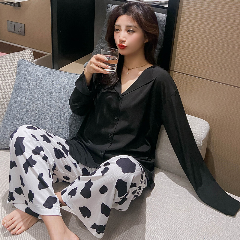 AI Shang's spring pajamas new long sleeve ice thread home suit