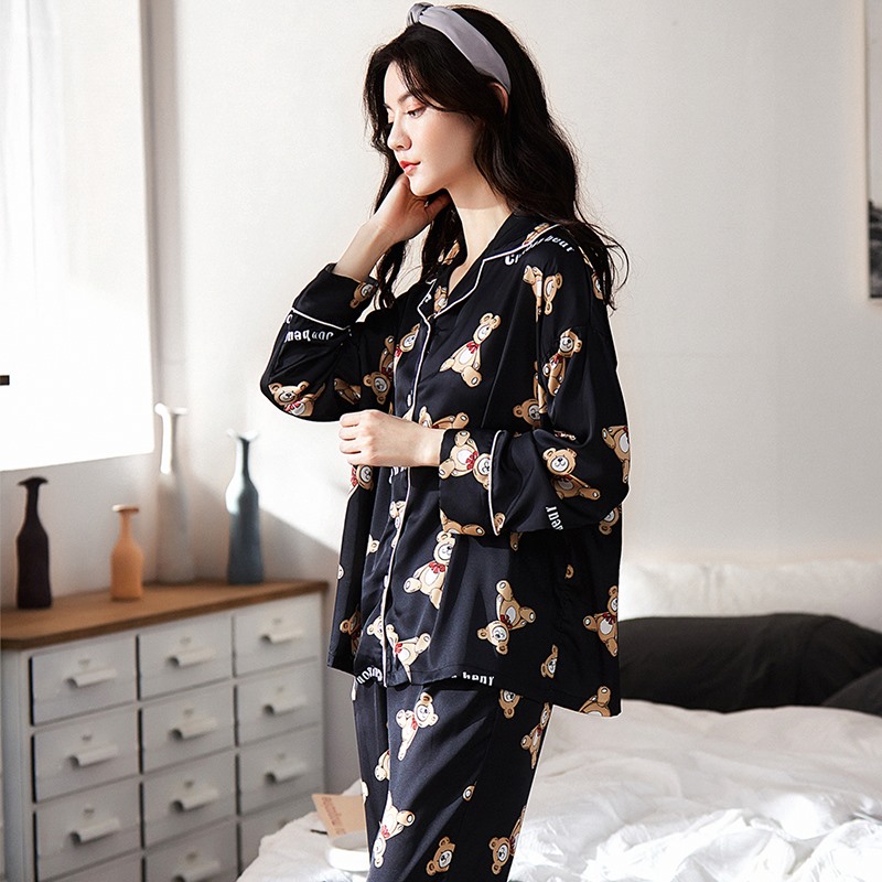 AI Shang's real ice silk pajamas women's spring and autumn long sleeve new leisure large size can wear suit home clothes