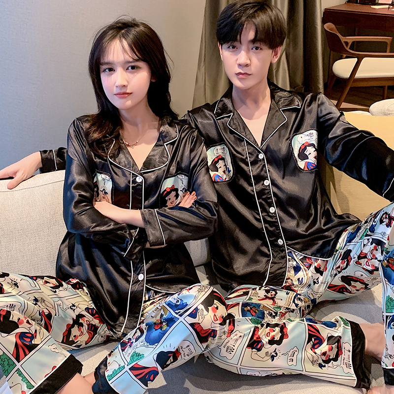 AI Shang's real photo 2021 spring new pajamas lovers silk large letter home suit
