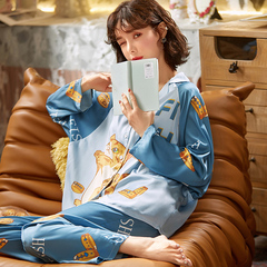 AI Shang's real ice silk pajamas women's spring and autumn long sleeve new leisure large size can wear suit home clothes