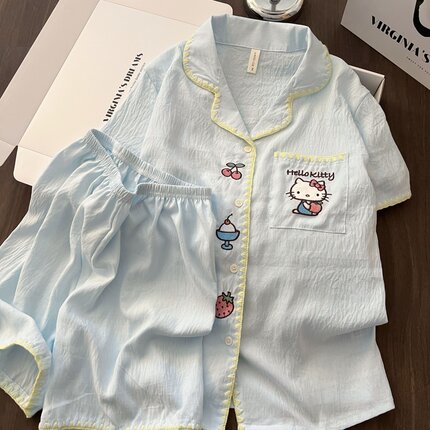 可爱少女HelloKitty睡衣女夏季薄款短袖短裤可外穿卡通学生家居服