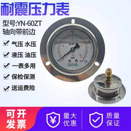 YN-60ZT耐震压力表轴向带边抗震压力表400KG16bar10bar600/250bar