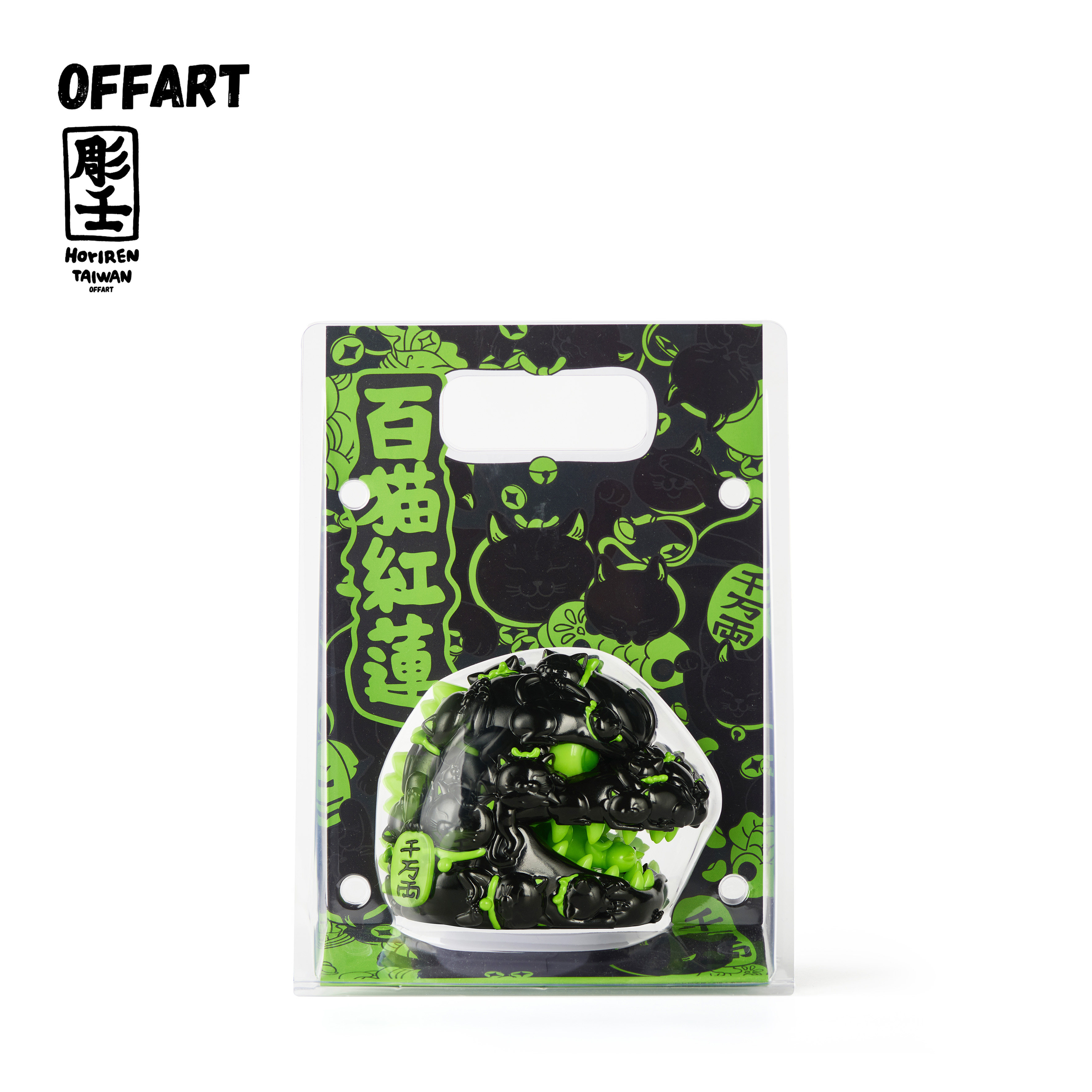 【现货】阿壬OFFART百猫红莲Mini招财头雕像手办摆件 -墨翠曜夜版