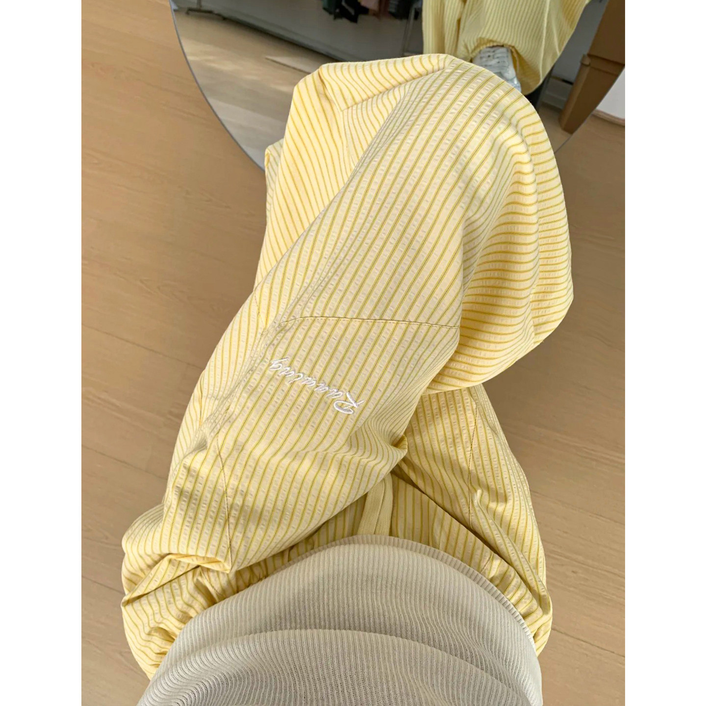 美式多巴胺条纹刺绣工装裤女夏季2025新款宽松阔腿裤跳舞爵士舞裤