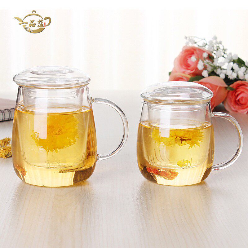 高硼硅玻璃圆趣三件杯 办公室过滤花茶杯耐热玻璃茶水分离杯