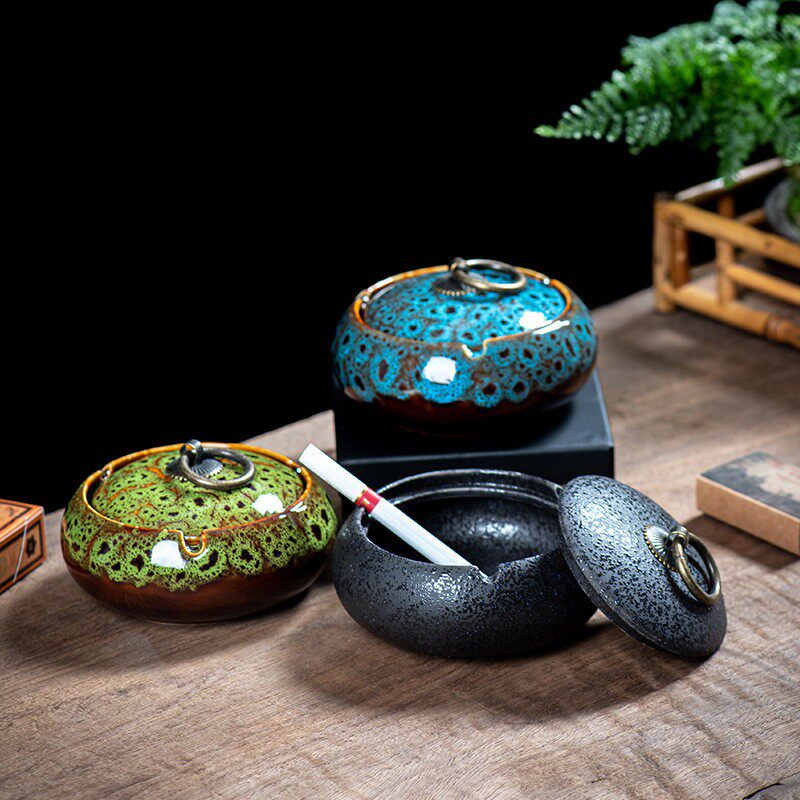 烟灰缸带盖防飞灰ins风家用创装饰烟灰缸