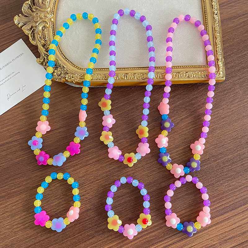 韩系甜美果冻亚克力花朵精致项链手链宝宝首饰小女孩生日礼物