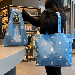 日系米飞兔樱花卡通折叠购物袋可爱手提单肩环保袋轻便随身收纳袋