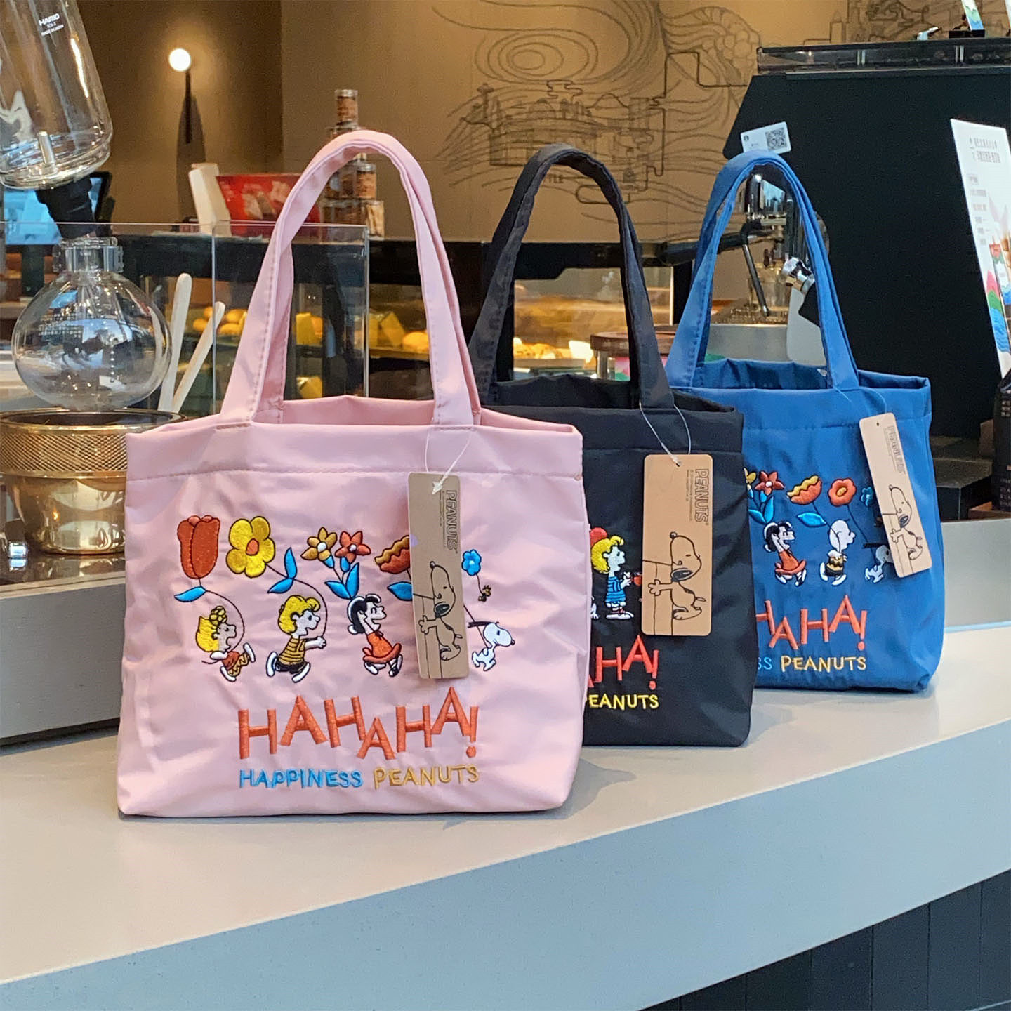 日系卡通狗狗可爱帆布刺绣手提包通用款女包上班通勤便当袋收纳包