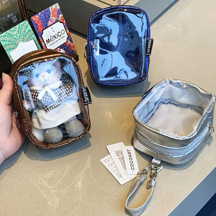 日系卡通狗狗透明娃娃痛包多功能可挂化妆包耳机充电器拉链收纳包