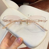 无框眼镜切边近视女超轻配镜可配有度数散光防蓝光护目变色镜架