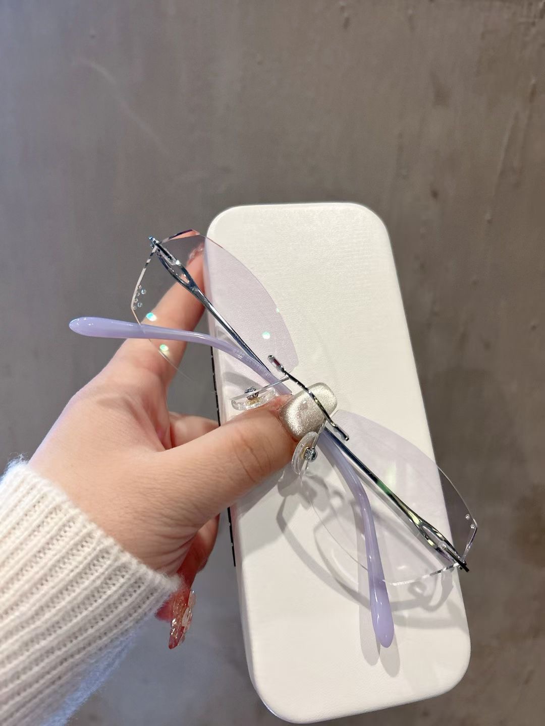 无框切边钻石眼镜近视女配镜可配有度数防蓝光护目变色镜超轻镜框