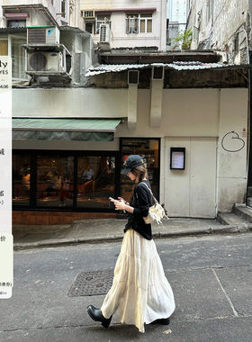 Goo Goo Eyes雪纺皱感豹纹纱裙松紧腰半身裙斜纹分割显瘦a字长裙