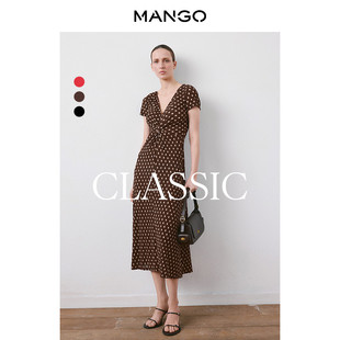 MANGO女装连衣裙2026夏装新款V领短袖法式雪纺碎花显瘦度假长裙