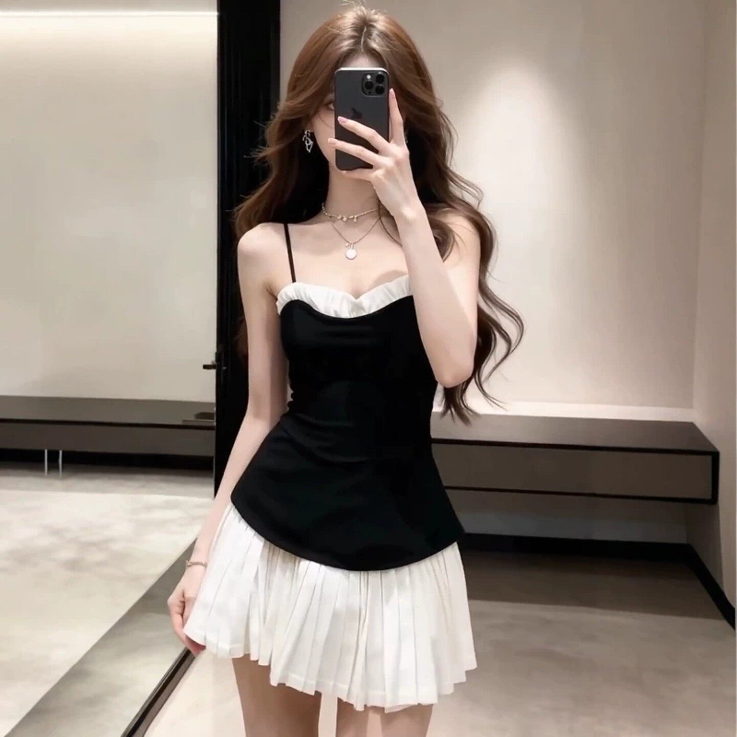 辣妹风性感撞色无袖吊带