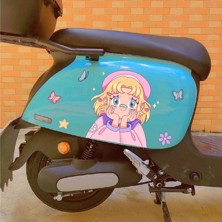 个性女孩电动摩托车贴纸卡通爱玛