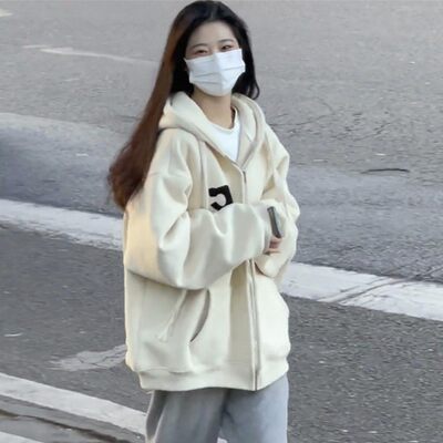 情侣超火杏色卫衣女2023早秋新款冬季宽松百搭上衣ins潮连帽外套